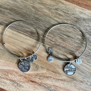 Lot of 2 Alex & Ani silver bangle bracelets Friend & Today is an Opportunity EUC